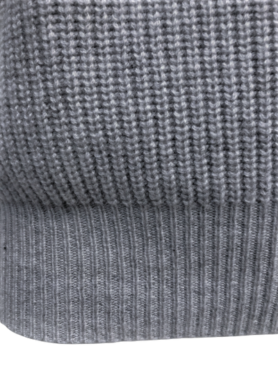 Cashmere Crewneck Sweater in Chunky Rib knit stitch Silver Grey bottom rib