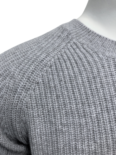Cashmere Crewneck Sweater in Chunky Rib knit stitch Silver Grey neck