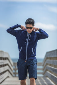 Donegal Blue Men's Cashmere Hooded Zipper Sweater Nowra - Hommard