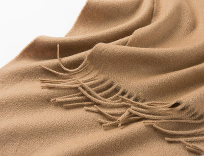 Lambswool Scarf Woven Plain Camel tassels