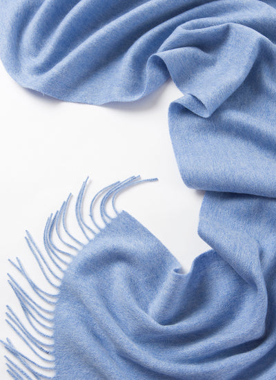 Lambswool Scarf Woven Plain Light Blue details