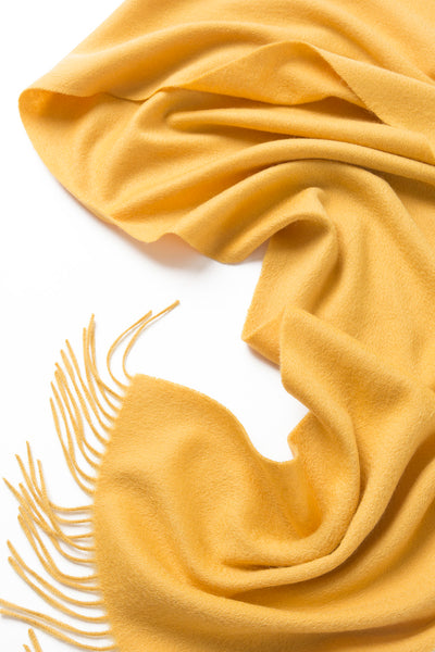 Lambswool Scarf Woven Plain Yellow tassels