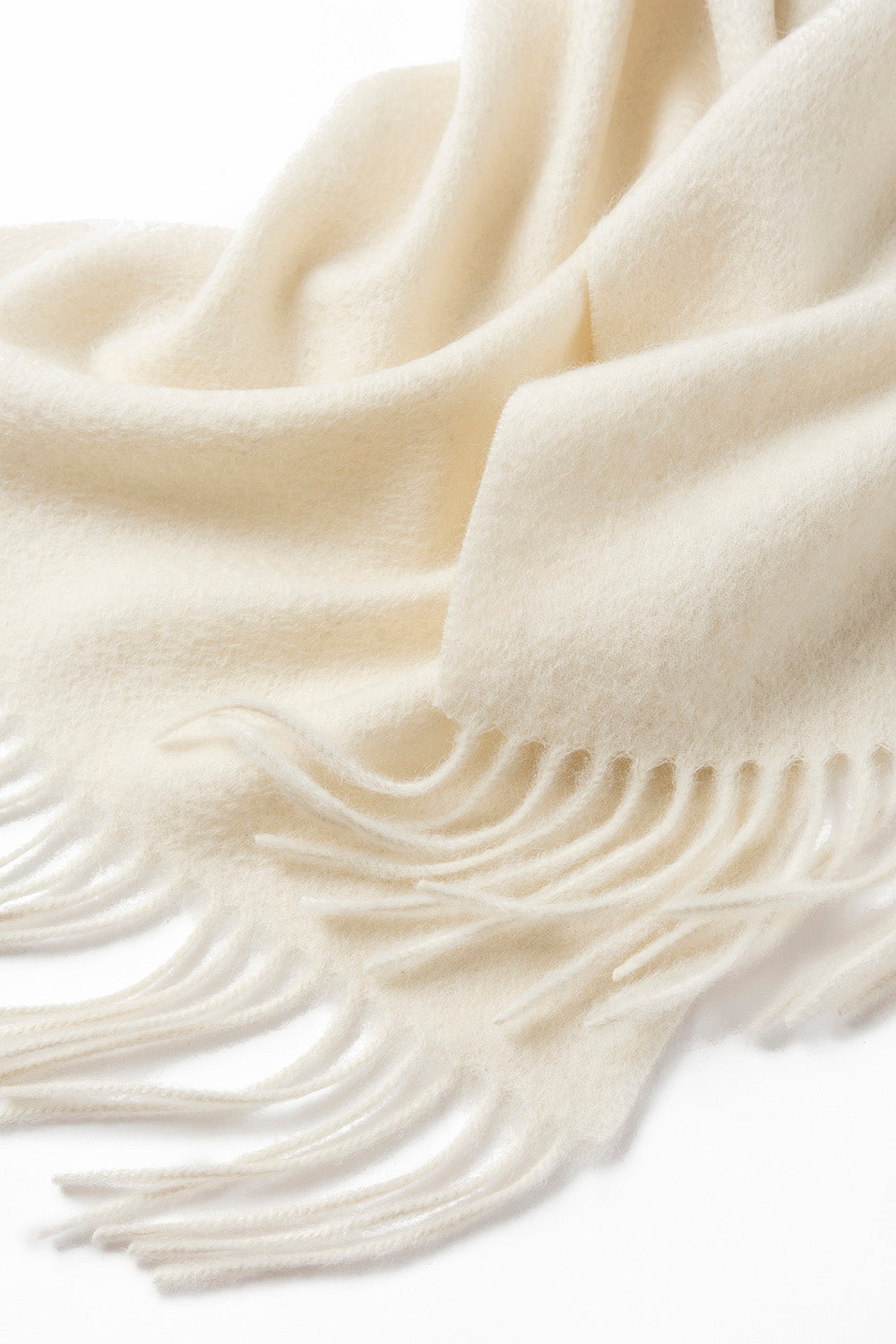 Lambswool Scarf Woven Plain Woolwhite tassels