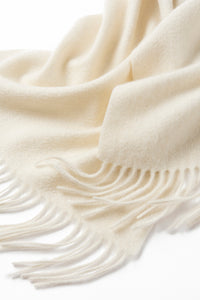 Lambswool Scarf Woven Plain Woolwhite tassels