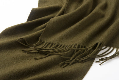 Lambswool Scarf Woven Plain Olive Green detail