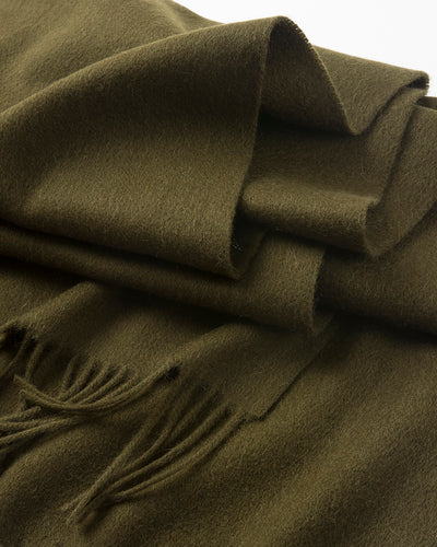 Lambswool Scarf Woven Plain Olive Green tassel