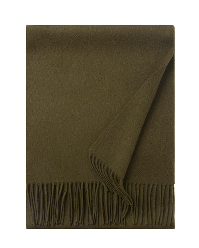 Lambswool Scarf Woven Plain Olive Green folded