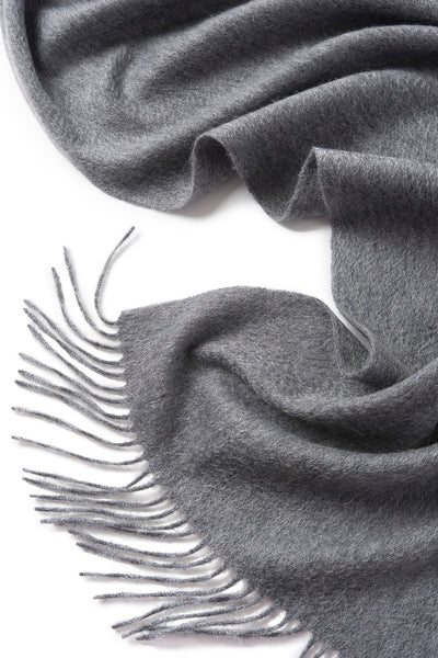 Lambswool Scarf Woven Plain Grey Tassel