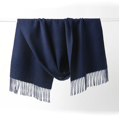 Lambswool Scarf Woven Plain Navy hanging