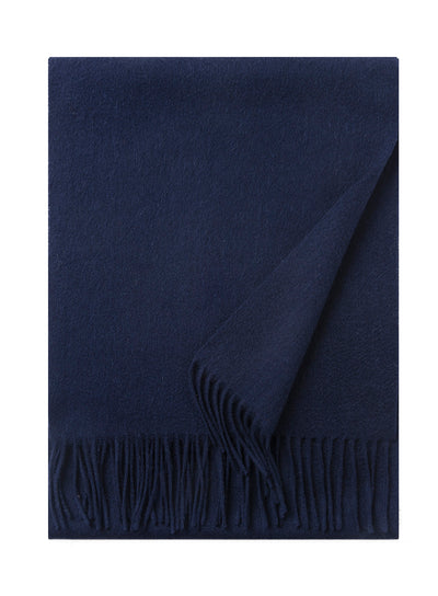 Lambswool Scarf Woven Plain Navy folded