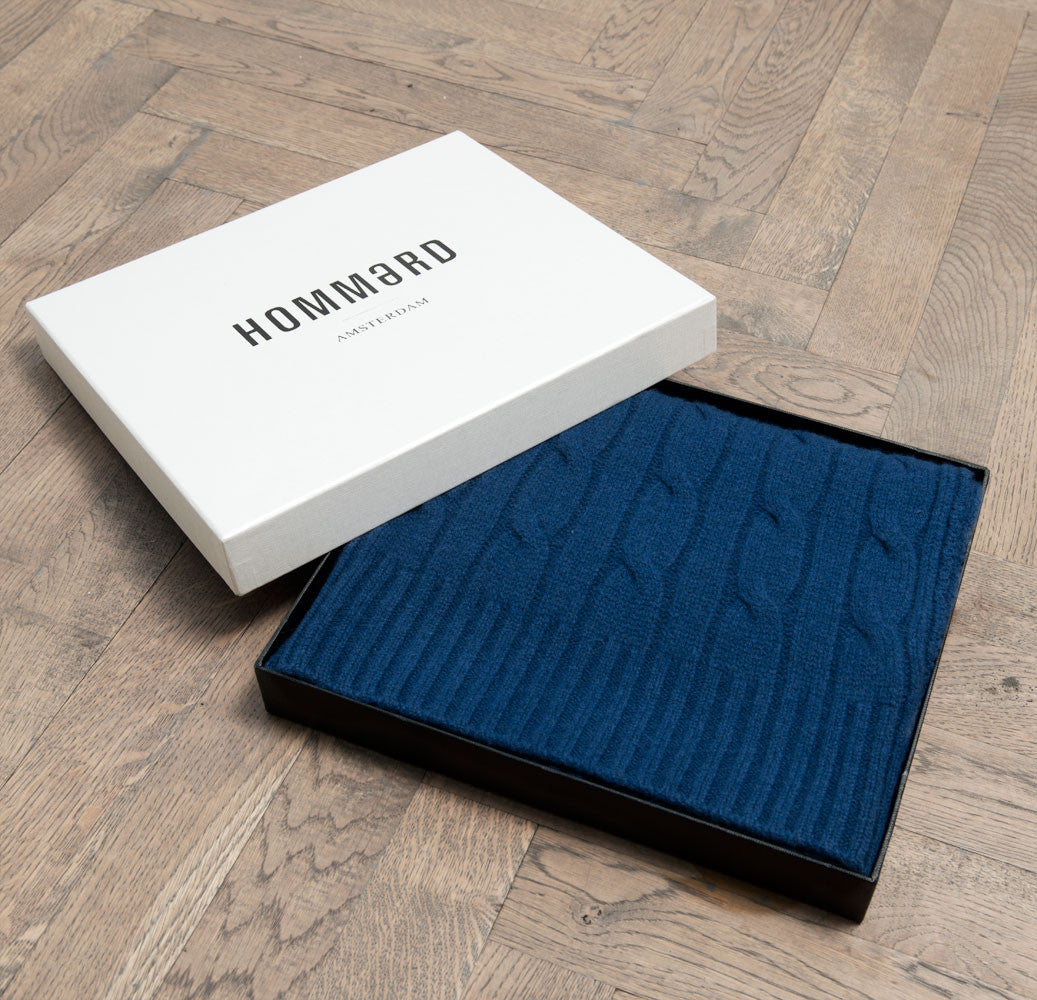 Navy Cashmere Cable Scarf - Hommard