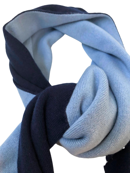 Navy Light Blue Cashmere Knitted Double Face Scarf details