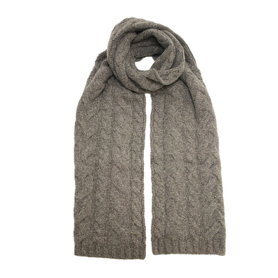 Grey Heather Cashmere Double Cable Scarf Gstaad - Hommard