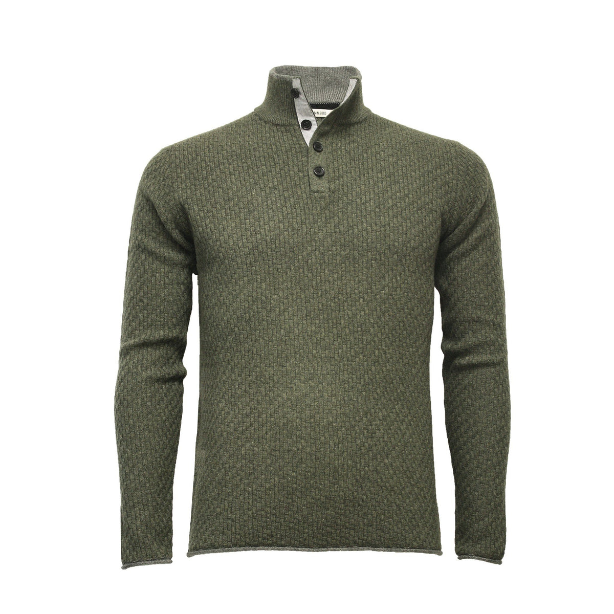 Men´s Cashmere Sweater Button Neck Andromeda in Carbon Stitch Mid Grey - Hommard