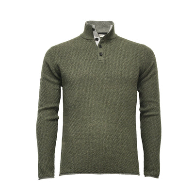 Men´s Cashmere Sweater Button Neck Andromeda in Carbon Stitch Mid Grey - Hommard