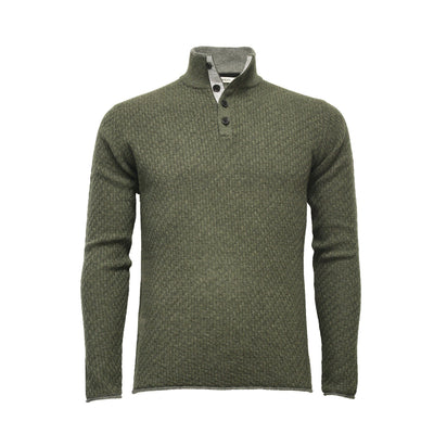 Men´s Cashmere Sweater Button Neck Andromeda in Carbon Stitch Mid Grey - Hommard