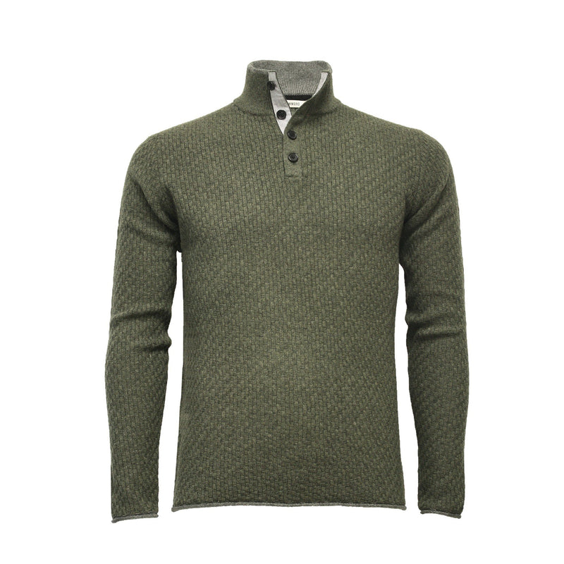 Men´s Cashmere Sweater Button Neck Andromeda in Carbon Stitch Mid Grey - Hommard