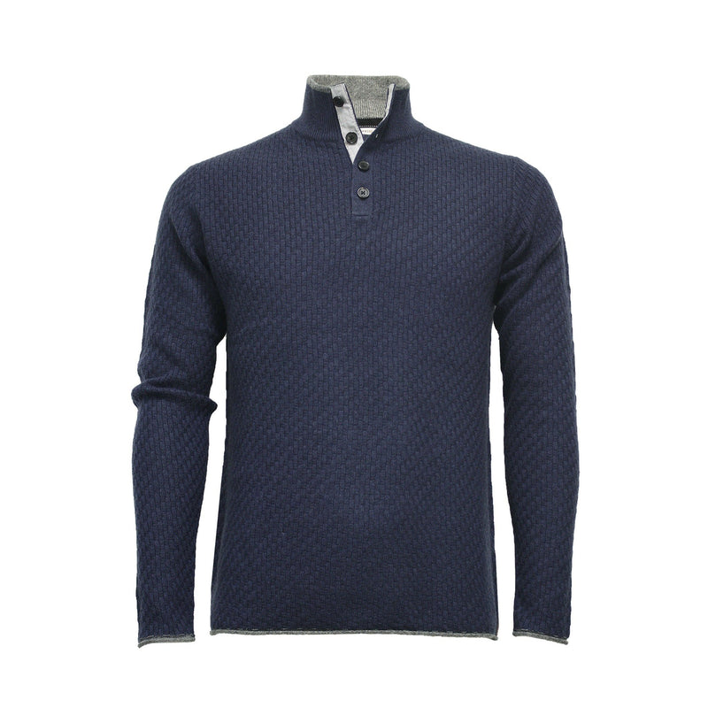 Men´s Cashmere Sweater Button Neck Andromeda in Carbon Stitch Mid Grey - Hommard