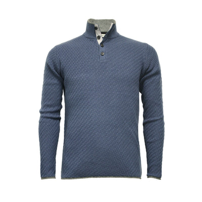 Men´s Cashmere Sweater Button Neck Andromeda in Carbon Stitch Hunting Green - Hommard