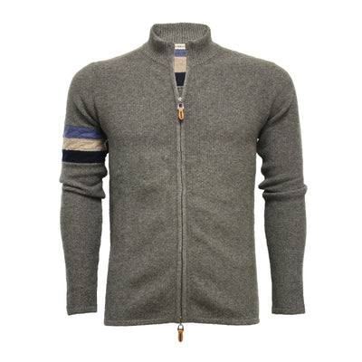 Grey Men´s Cashmere Zipper Sweater in seed stitch Cable on sleeve - Hommard