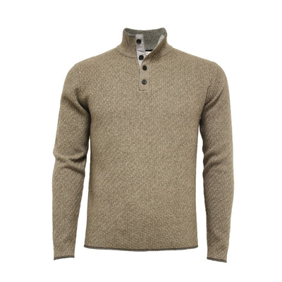 Men´s Cashmere Sweater Button Neck Andromeda in Carbon Stitch Rockpool Blue - Hommard