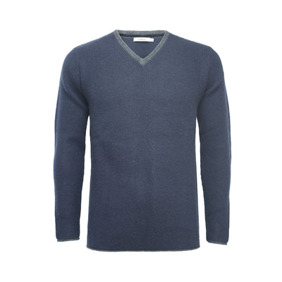 Cedak Green Men´s Cashmere V Neck Sweater with contrast - Hommard