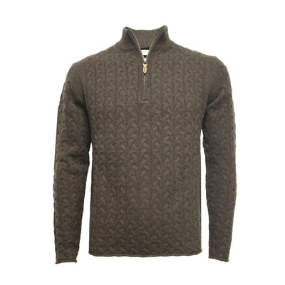 Men´s Cashmere Half Zip Sweater in Full Cable knit Neil - Hommard