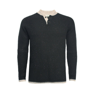 Donegal Black Men´s Cashmere 2 button Sweater in heavy seed stitch knit Vence - Hommard
