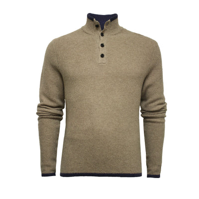 Camel Men´s Cashmere Sweater Button Neck Kandui in small Seed Stitch - Hommard