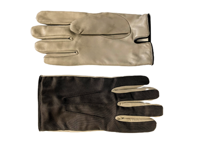Brown fabric with creme nappa leather gloves horizontal