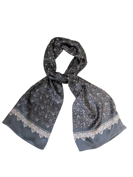 Grey Paisley 100% Silk Scarf 157 x 27 cm - Hommard