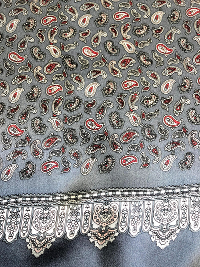 Grey Paisley 100% Silk Scarf 157 x 27 cm - Hommard