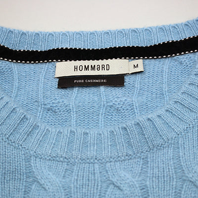 Cashmere Crew Neck Cable Sweater Glacier Blue labels