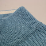 Glacier Blue Men´s Cashmere Zip Neck Sweater Verbier in pique stitch neck