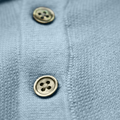 Cotton Cashmere Polo Shirt Cancale in fine pique stitch Light Blue buttons
