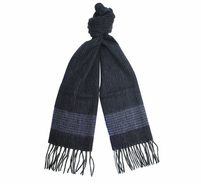 Indigo Grey Cashmere Woven Stripe Scarf - Hommard