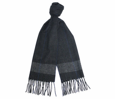 Charcoal Silver Blue Cashmere Woven small Stripe Scarf - Hommard