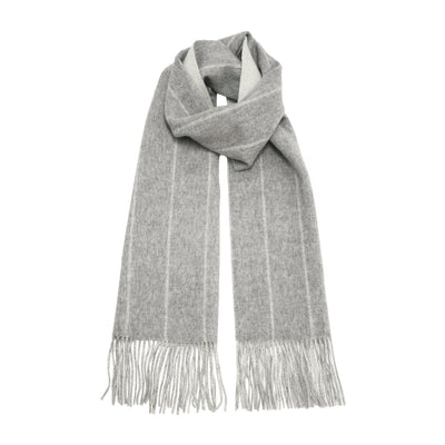 Silver Grey Woolwhite stripe Cashmere Woven Double Face Scarf - Hommard