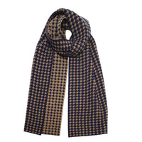 Hounds Tooth knitted Cashmere Scarf Kotara Camel Blue - Hommard