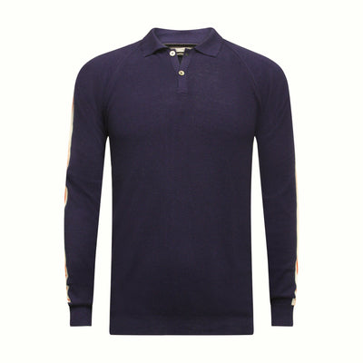 Long Sleeve Polo Shirt with sleeve striping Monaco Navy