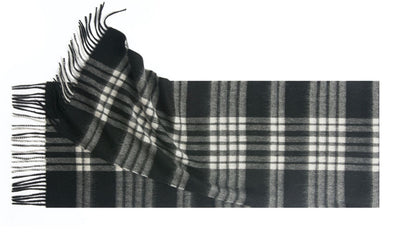 Check Lambswool Scarf Woven Black White long