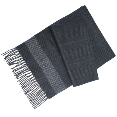 Charcoal Silver Blue Cashmere Woven small Stripe Scarf - Hommard