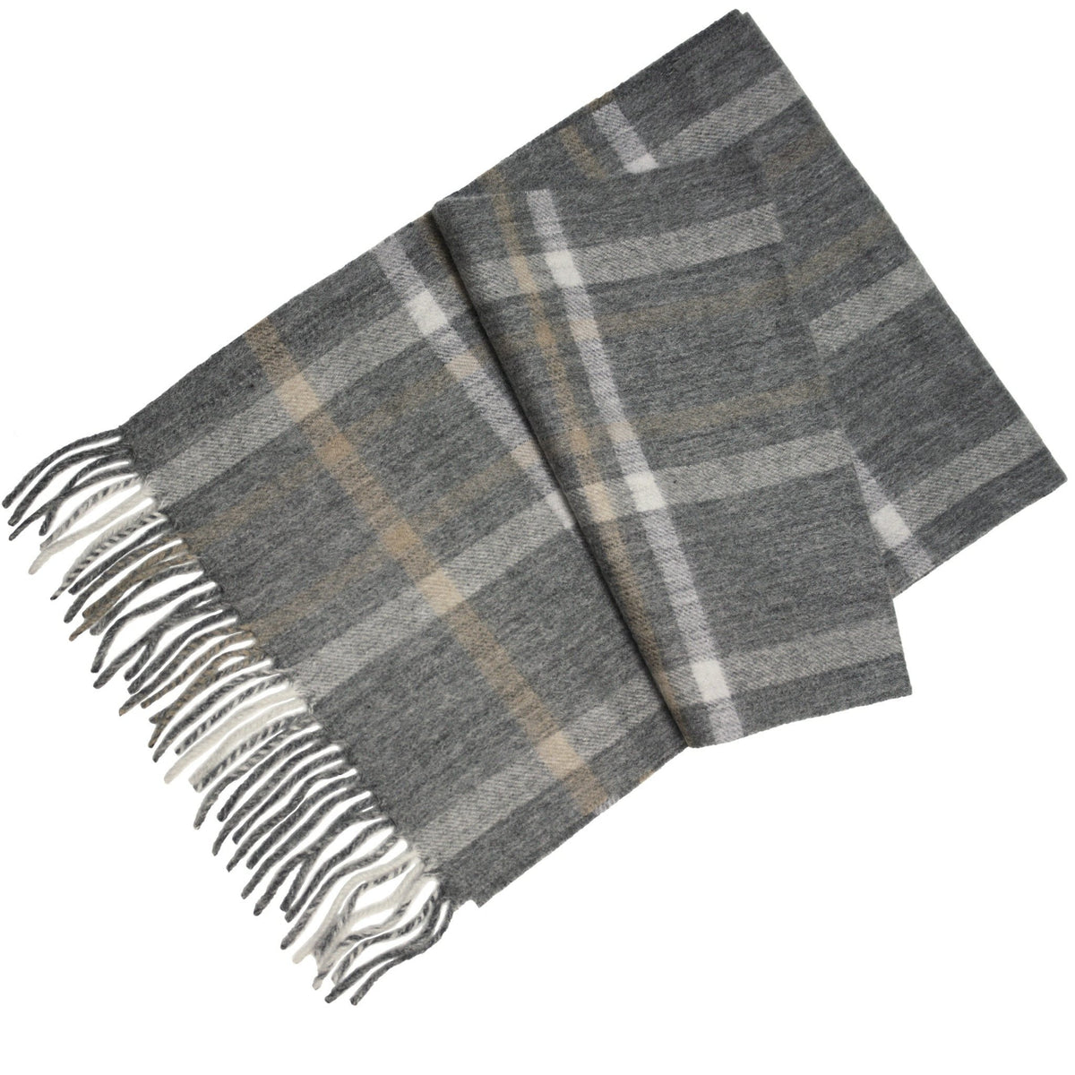 Grey Camel Cashmere Woven Check Scarf - Hommard