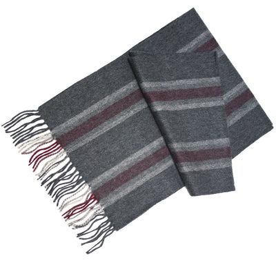 Grey Silver Red Cashmere Woven Stripe Scarf - Hommard
