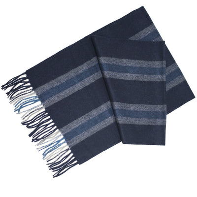 Navy Grey Blue Cashmere Woven Stripe Scarf - Hommard