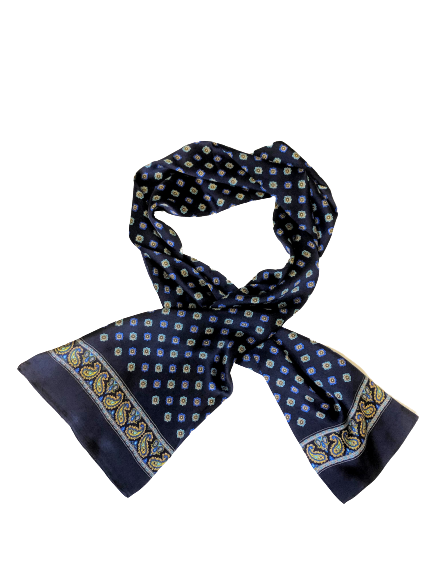 Silk Scarf Navy Blue Paisley