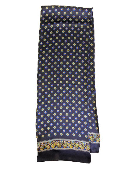 Silk Scarf Navy Blue Paisley Flower Long