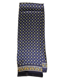 Silk Scarf Navy Blue Paisley Flower Long