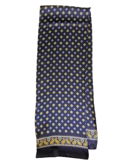 Silk Scarf Navy Blue Paisley Flower Long