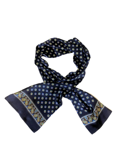 Silk Scarf Navy Blue Paisley